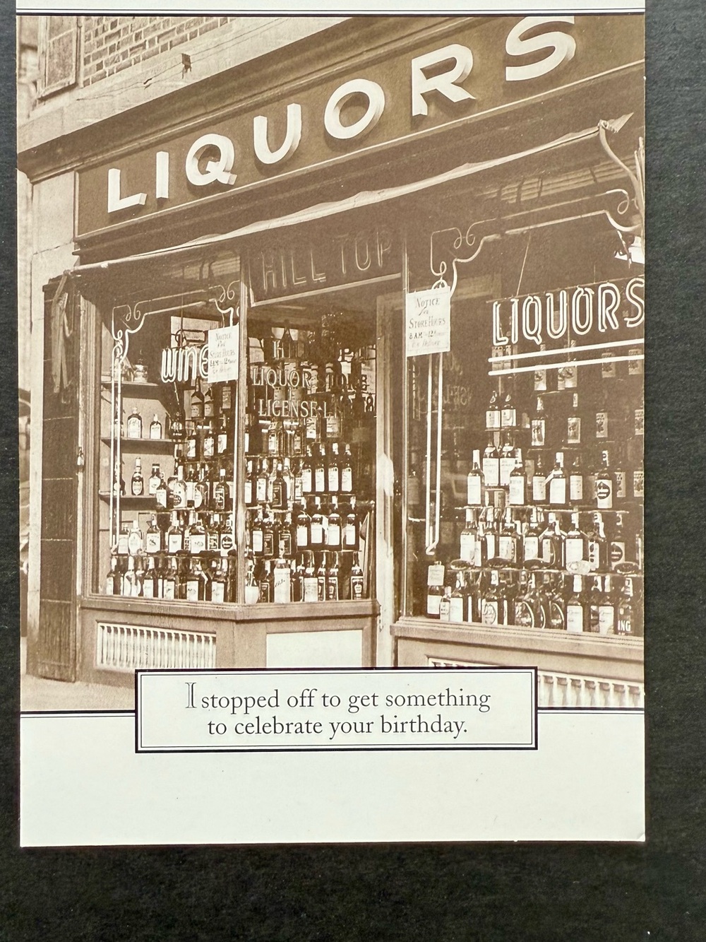 Vintage Liquors Storefront Sepia Photo Print Birthday card. - Picture 3 of 6